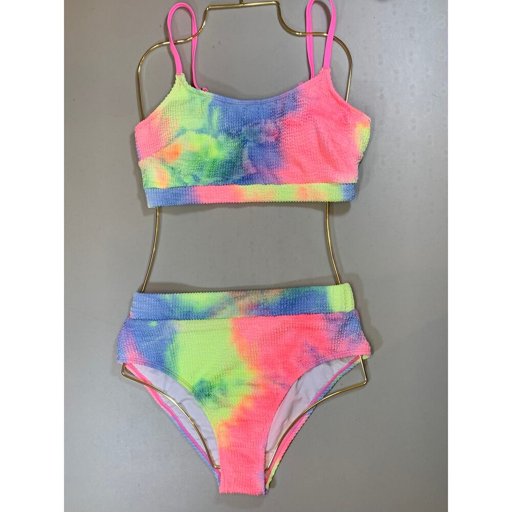 NWT Cupshe Neon Tie Dye High Waist Bikini Set Size Medium